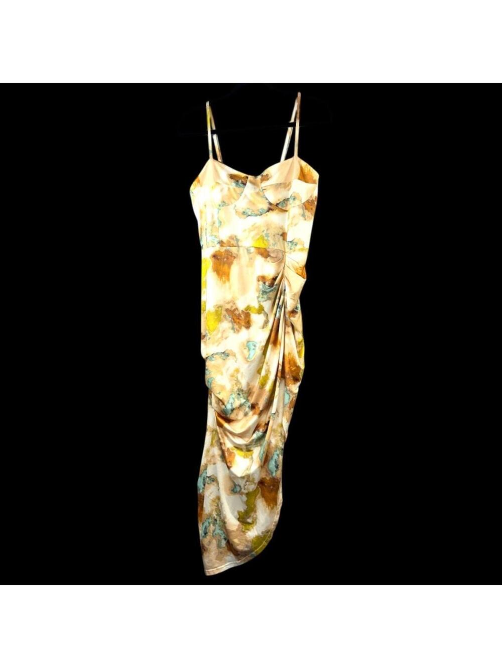 Ruched Abstract Midi Slip Dress